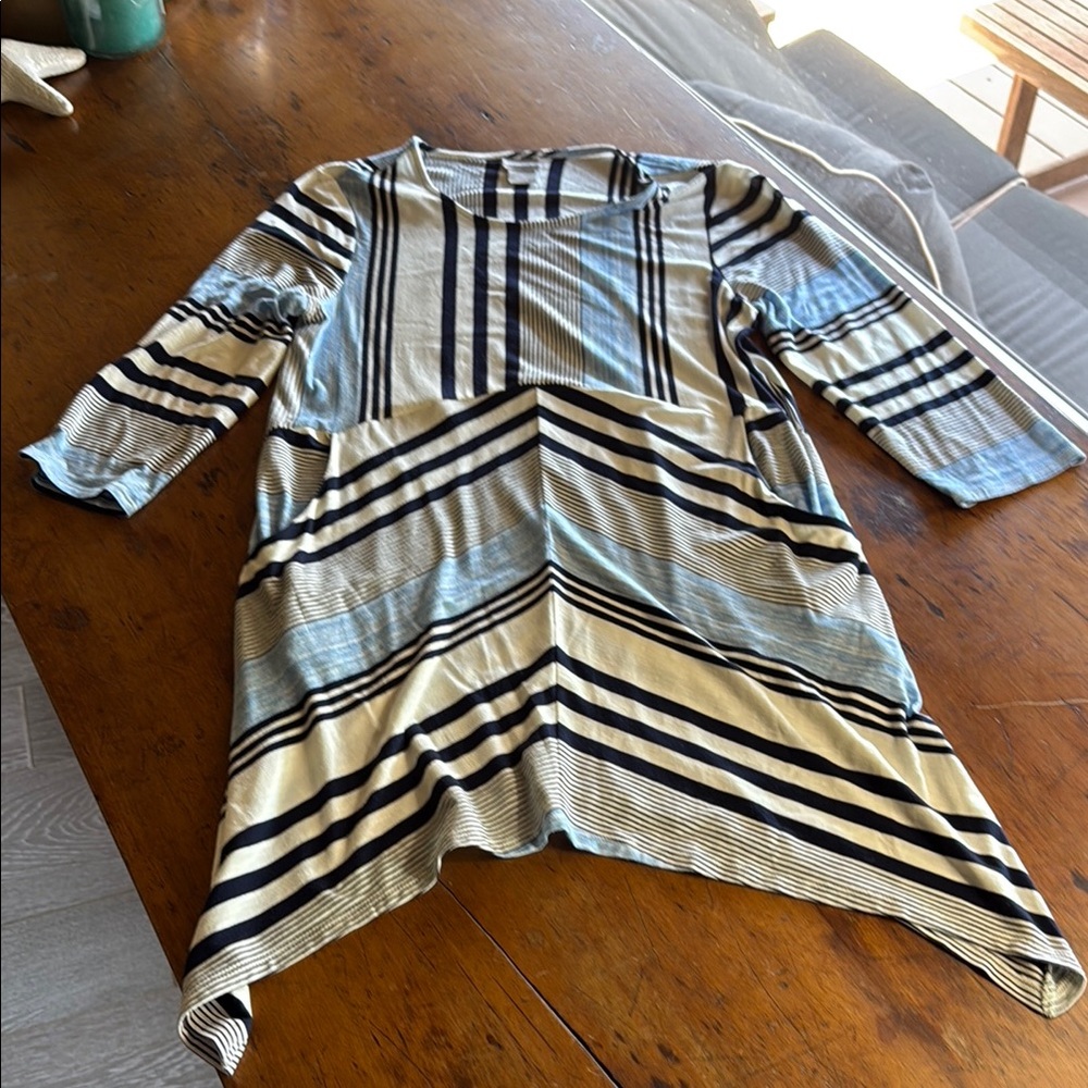 Chico's Black and Cream Striped Top